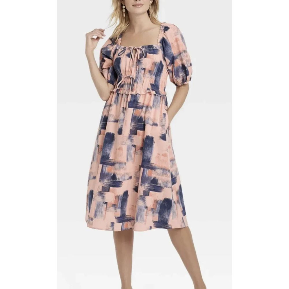 ACCEPTING ALL OFFERS! Universal Thread Pink Blue Puff Sleeve Elastic Waist Dress